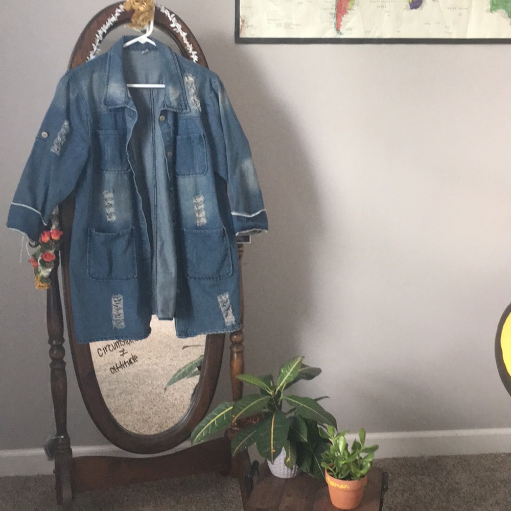 Long Ripped Denim Jacket